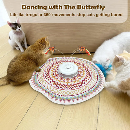 Cat Toys Rechargeable, 4 in 1 Hide and Seek Kitten Wand Toy, Automatic InteractiveToy for, Fluttering Butterfly, Chasing Feather