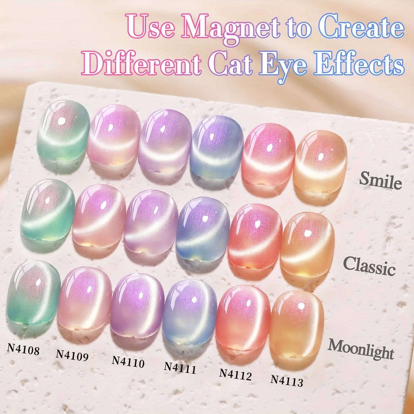 Cat Eye Gel Nail Polish Set - 6 Colors 0.26oz Summer Chameleon Cat Eye Green Purple Mermaid Gel with Magnet Soak