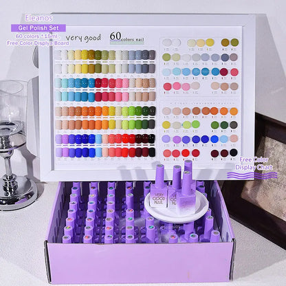 Eleanuos Bubble 60pcs Gel Polish Set Very Good Nail Gel 15ML With Color Card For Nail Art Whole Set Nail Gel Polish Learner Kit