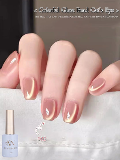 MIANEL 12ML Glass Bead Cat Eye Gel Nail Polish Flash White Spar Nude Color Magnetic Nail Polish White Nails Summer Nails 1-12pcs