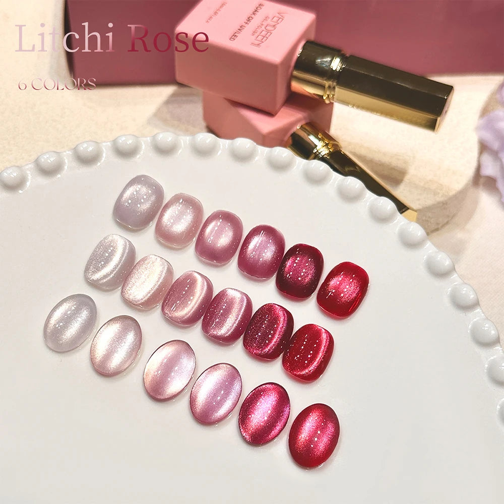 Vendeeni 6 Colors Crystal Cat Eye Gel Nail Polish Set Semi Permanent Sparkling Magnetic UV LED Soak Off Gel Varnish With Display