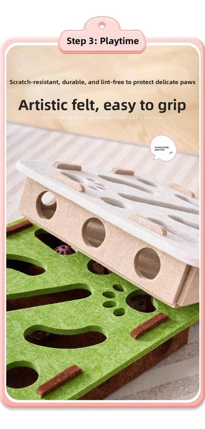 Cat Puzzle Toy Felt Puzzle Box Cat Exercise Toy With Ball Indoor Sports Entertainment Hunting Cat Toys For Indoor Cats