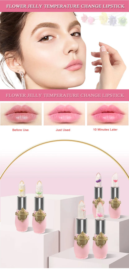 6pcs Make Up Lipstick Set Dry Flower Jelly Crystal Clear Long Lasting Moisturizing Lips Color Change Pink Lip Gloss Cosmetics