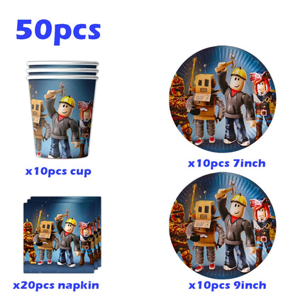 Hot Roblox Disposable Tableware Tableware Set Tablecloth Napkins Candy Box Gift Bag Kids Birthday Party Supplies Gifts