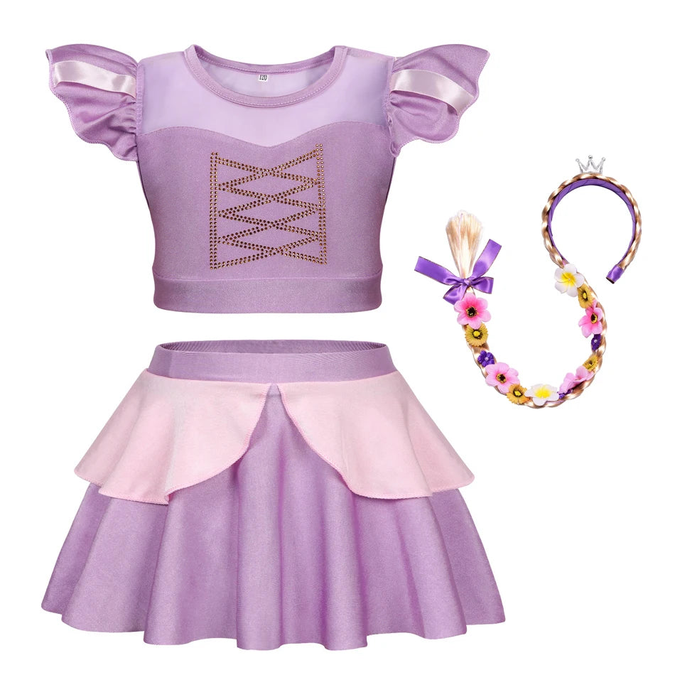 Girls Princess Swimsuit Cinderella Elsa Belle Rapunzel Cosplay Beachwear Kids Summer Fashion 2 Pcs Swimsuit Sets 2-9Yrs
