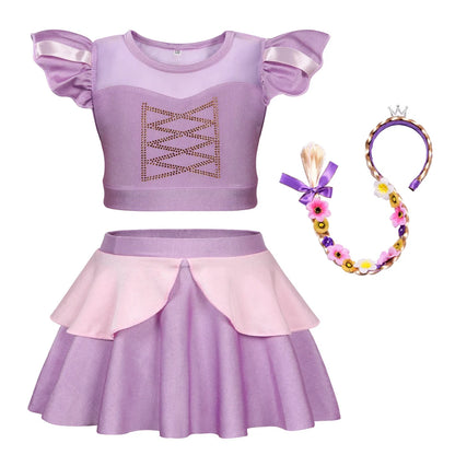 Girls Princess Swimsuit Cinderella Elsa Belle Rapunzel Cosplay Beachwear Kids Summer Fashion 2 Pcs Swimsuit Sets 2-9Yrs