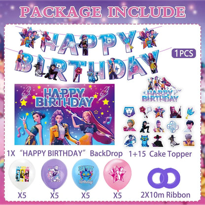 K-Pop Hunters "Starry Night" Deluxe Party Kit: Giant Backdrop, Banner & Balloon Set