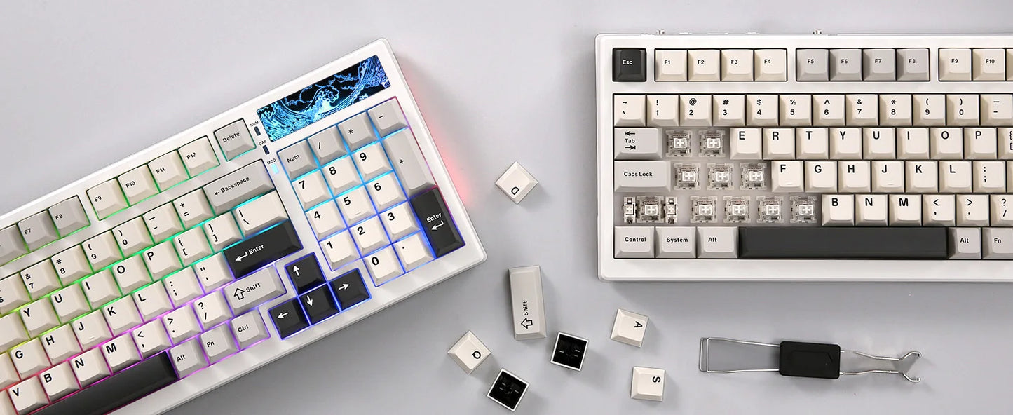 YUNZII YZ98 White Full Size Mechanical Gaming Keyboard, Vintage 99 Keys Hot Swap Gasket 98% Layout Wireless RGB Backlit Keyboard