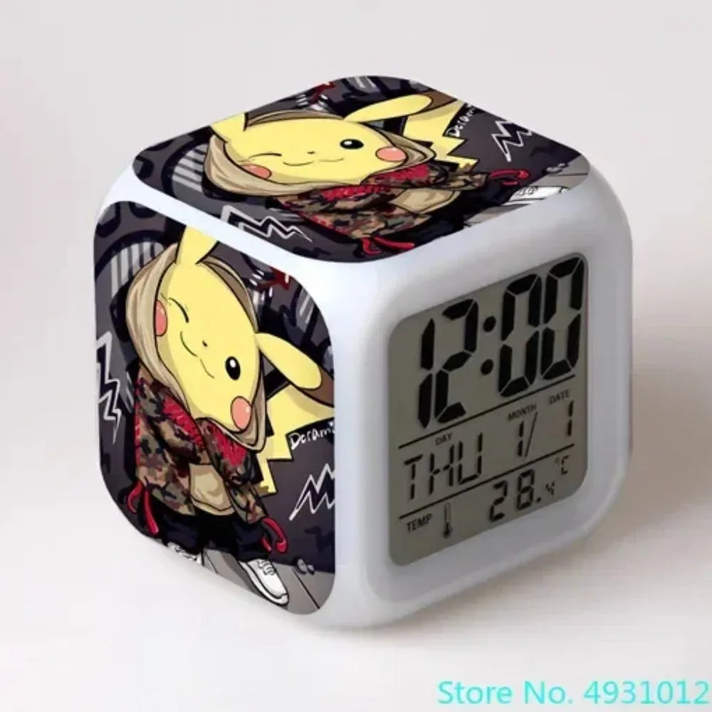 New 8x8x8cm Anime Pokemon Pikachu Electronic Alarm Clock Digital Clock Luminous Watch Color Changing Child Student Figure Gift
