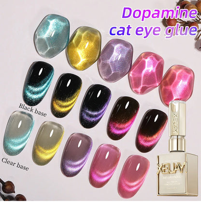 XEIJAYI 15ml 6pcs cat eye Gel Nail Polish set,Sparkling Translucent Effect for Salon, 5Colors cat Eye with Black color Quality
