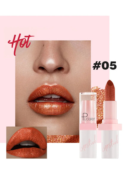 Pudaier Shimmery Diamond Lipstick: 10 Shades of Waterproof Glitter & Metallic Shine