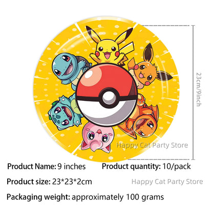 7/9 inch Pokemon Party Plate Birthday Decor Pikachu Poke Ball Disposable Paper Plate Baby Shower Kids Favor Gift Party Supplies