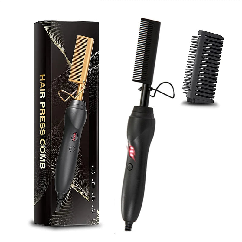 Portable hair straightening brush 2-in-1 hot comb electric hair straightening tool, hair straightening stick styling tool