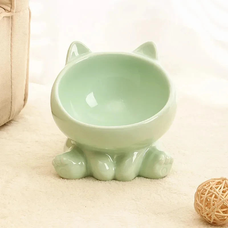 Cute Ceramic Cat Bowl with High Feet Dog Drinking Water Bowl Pet Supplies Cervical Spine Protection Diagonal Design Accessories