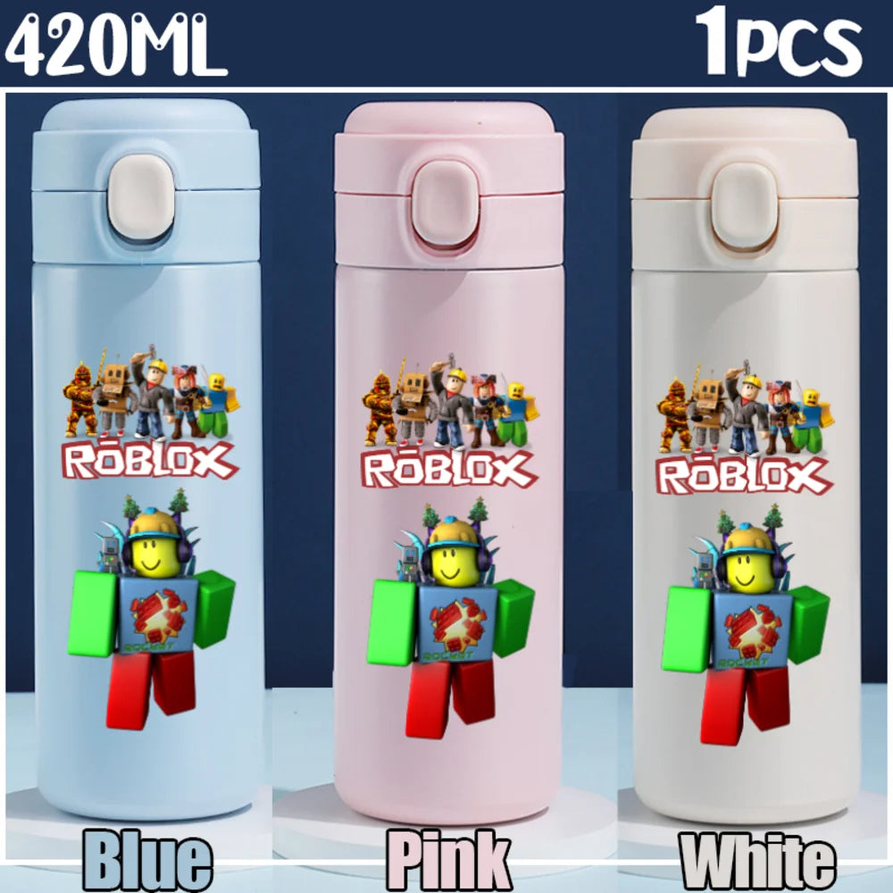 Roblox Anime Water Bottle DynaBlocks 304 Stainless Steel Thermos Cup 420ML Gourde Game Straight Drinking Cup Holiday Gifts