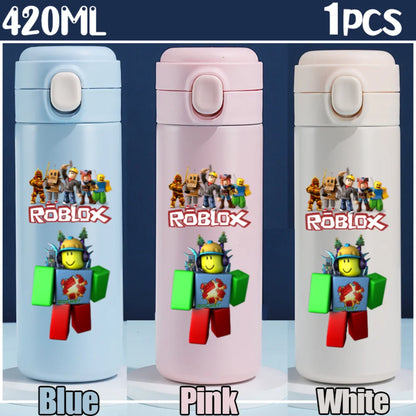 Roblox Anime Water Bottle DynaBlocks 304 Stainless Steel Thermos Cup 420ML Gourde Game Straight Drinking Cup Holiday Gifts