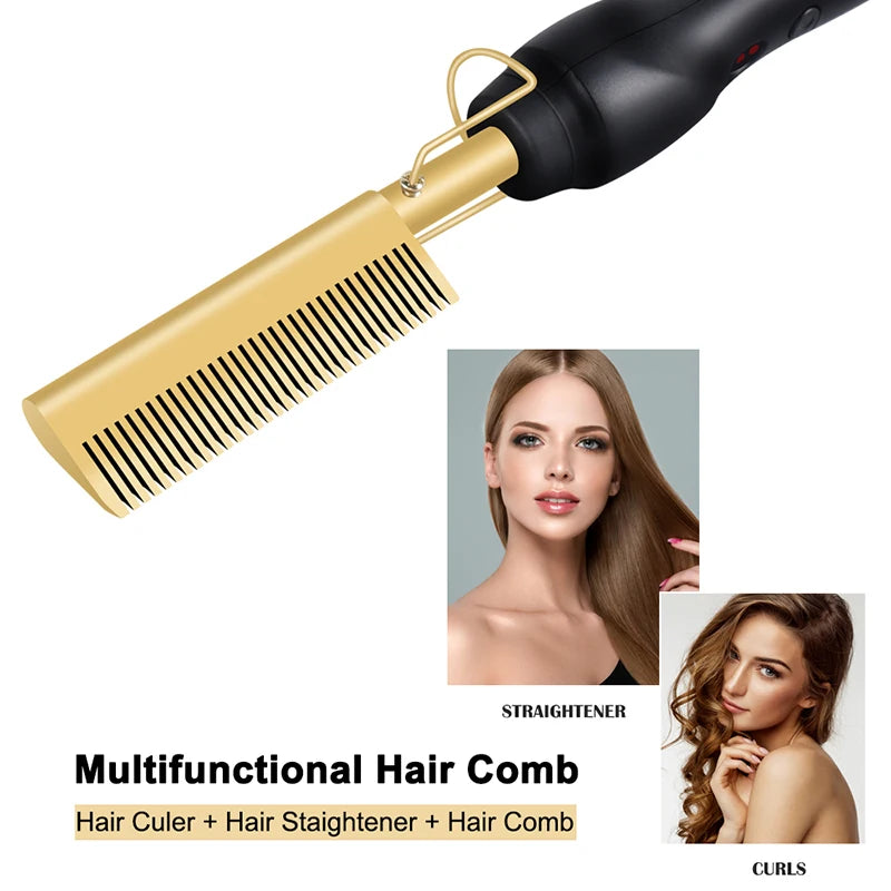 Portable hair straightening brush 2-in-1 hot comb electric hair straightening tool, hair straightening stick styling tool