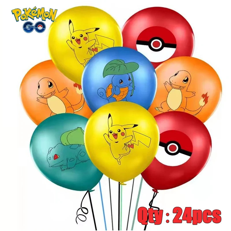 24pcs Pokemon Balloons for Birthday 12inch Cartoon Latex Balloon Birthday Party Round Multi Pikachu Toys Decoration Baby Shower