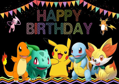Cartoon Pikachu Charmander Monster Theme Background Cloth Happy Birthday Party Baby Shower Supplies Decor Banner Shooting Props