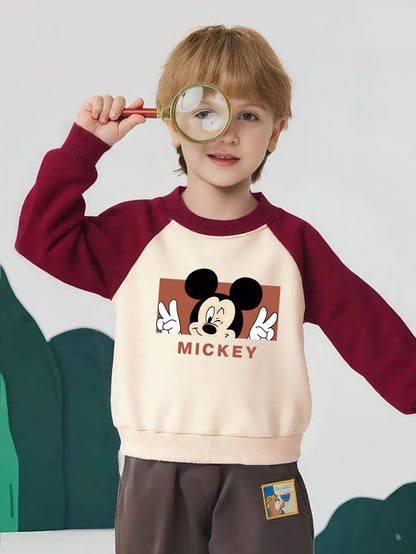 Spring Autumn Children O Neck Hoodies Sets Baby Girls Casual Sweatshirts Kids Spliced Long Sleeved Pullover Mickey Printed