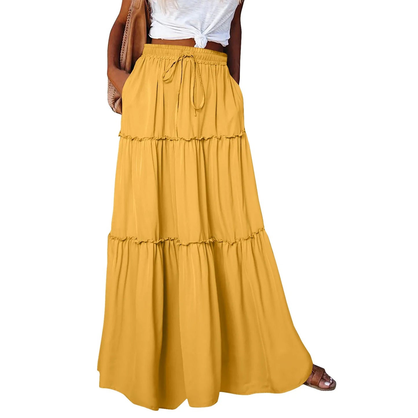 Women’s Boho Maxi Skirt: High-Waisted A-Line Tiered Long Skirt