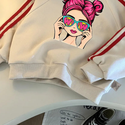 2026 Spring New Style Children's Tracksuit Printed Kids O Neck Hoodies and Long Pant Two Piece Girls Casual Sweatshirts Sets