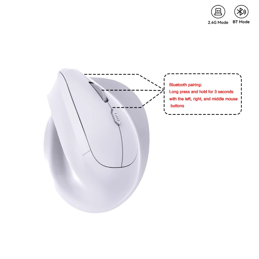 Ergonomic Bluetooth5.0&2.4G Wireless Vertical Mouse with Silent Button,Rechargeable 1600DPI Optical Mice for PC/Laptop/Desktop