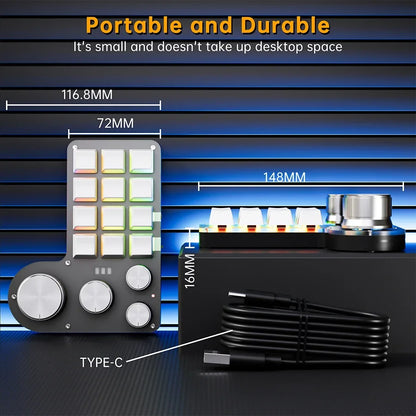 12-Key RGB Macro Mechanical Keypad with 4 Knobs