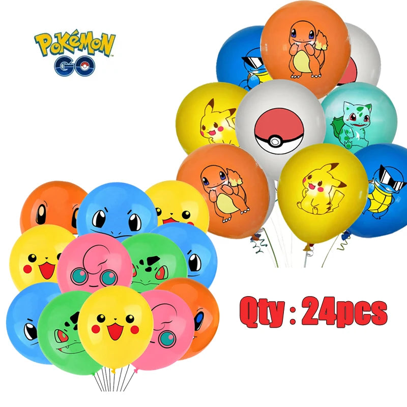 24pcs Pokemon Balloons for Birthday 12inch Cartoon Latex Balloon Birthday Party Round Multi Pikachu Toys Decoration Baby Shower