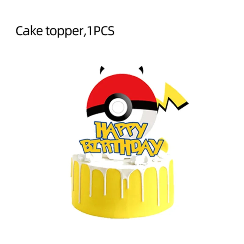 Pokemon Happy Birthday Acrylic Cake Topper Party Decoration Pikachu Cake Decor Flag Baby Shower Baking DIY Supplies Kids Favors
