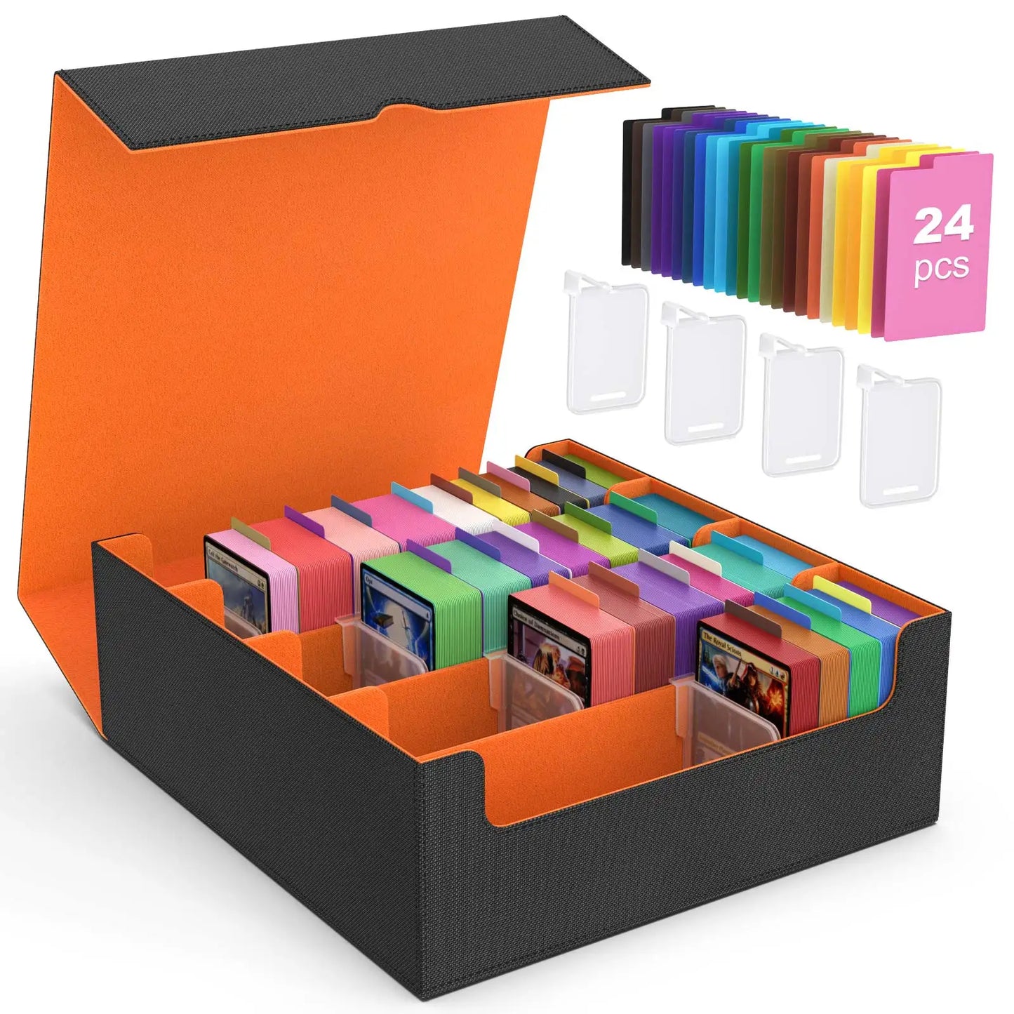 MoKo Trading Card Storage Box 3800+ MTG Deck Box with 24 Colorful Dividers & 5 Card Supporters 5 Row Commander Card Deck Box