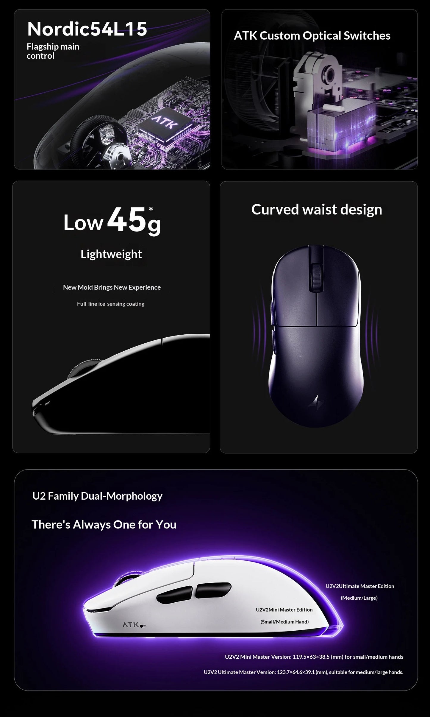NEW ATK U2/V2 PAW3950 8K Wireless Gaming Mouse 3mode Double 39g Lightweight E-Sport Mouse Custom Accessory Computer Office Work