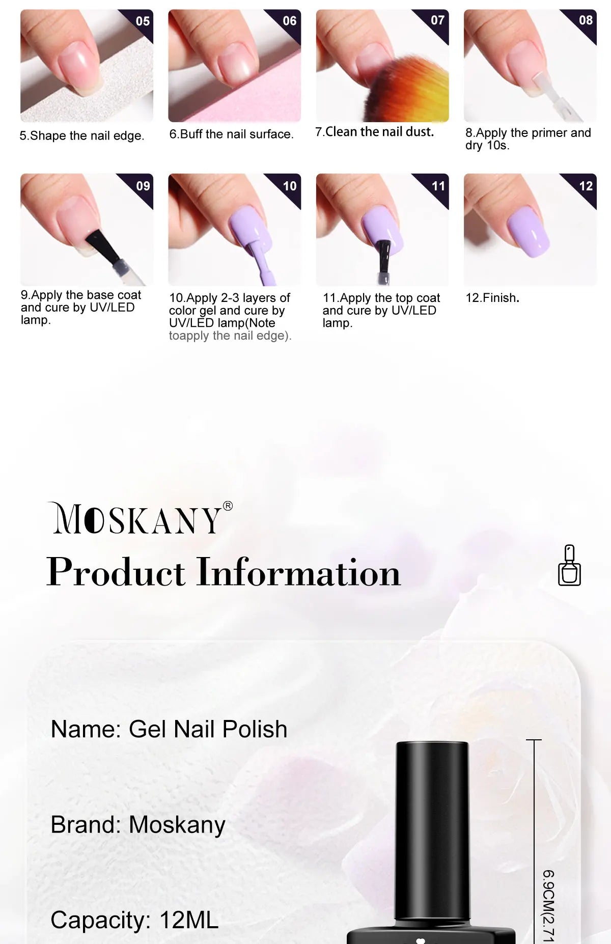 MOSKANY 12ML Nail UV Gel Polish Set Pink Red Manicure 6 Color Soak Off Semi Permanent UV Gel Polish Varnish Kit Nails Supplies