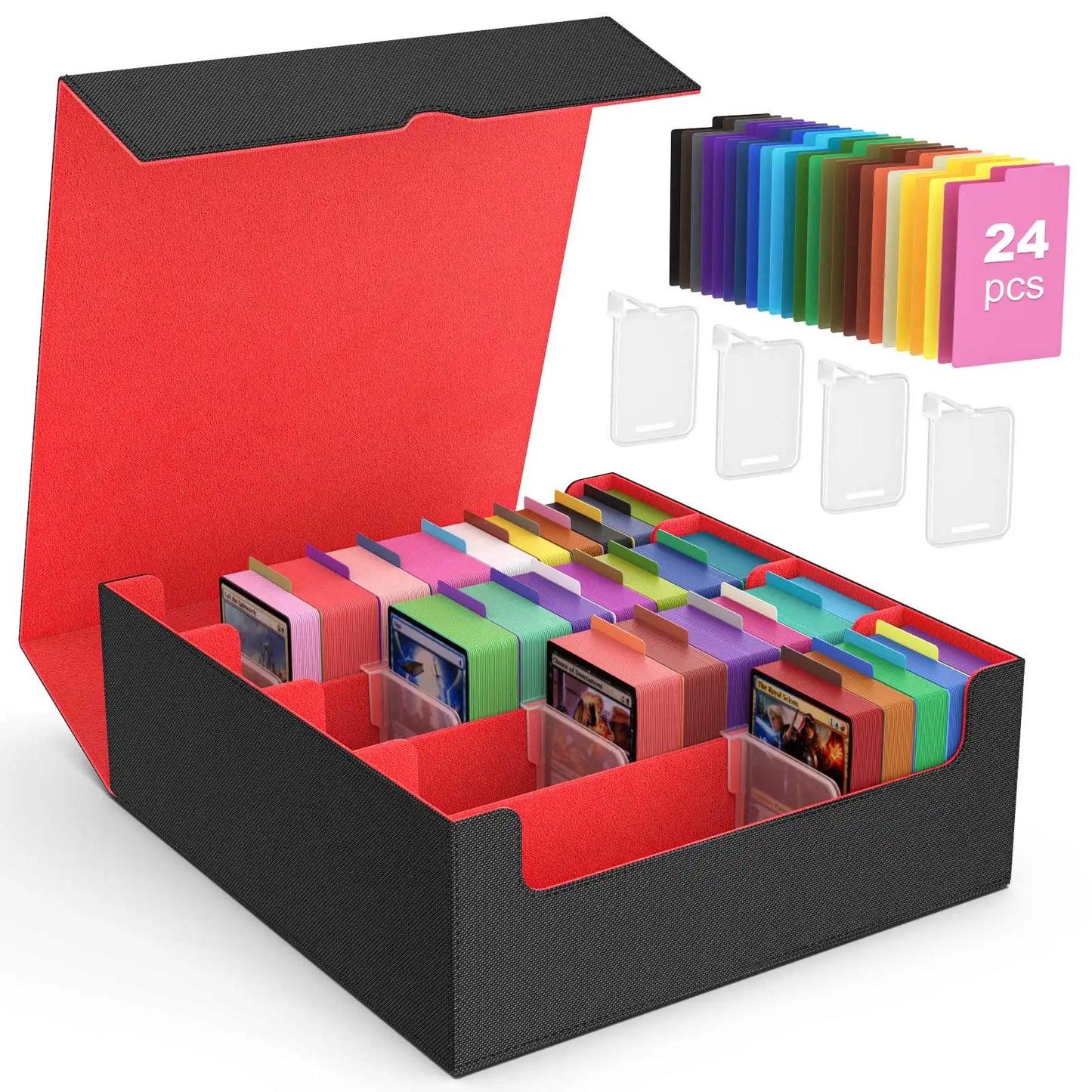 MoKo Trading Card Storage Box 3800+ MTG Deck Box with 24 Colorful Dividers & 5 Card Supporters 5 Row Commander Card Deck Box