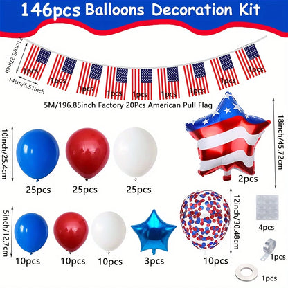 146PCS Independence Day Balloon Arch Set Blue, White, and Red Balloon Decoration for American Independence Day Patriotic Holiday