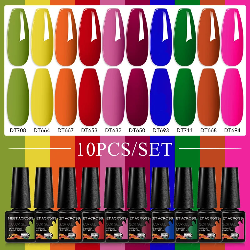 10PCS/Set 7.3ml Hot Pink Red Glitter Gel Nail Polish Soak Off Uv Led Nails Shine Finish For Diy Nail Art Manicure Nail Supplies