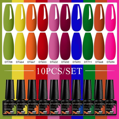 10PCS/Set 7.3ml Hot Pink Red Glitter Gel Nail Polish Soak Off Uv Led Nails Shine Finish For Diy Nail Art Manicure Nail Supplies