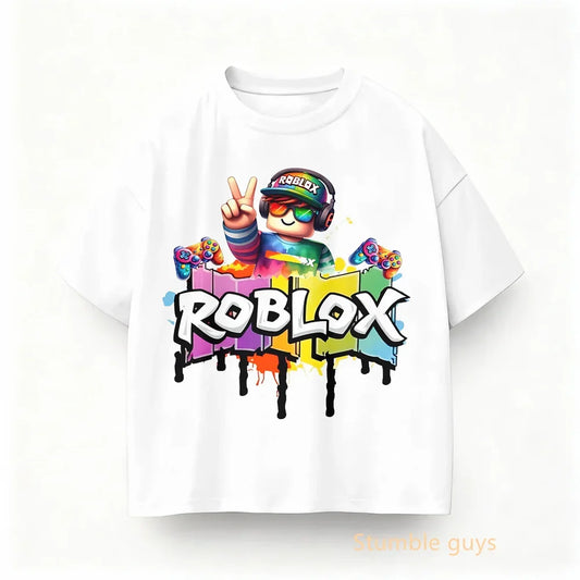 Roblox Children Summer Gamer T-shirt Boys Clothes Girls Anime Short Sleeve