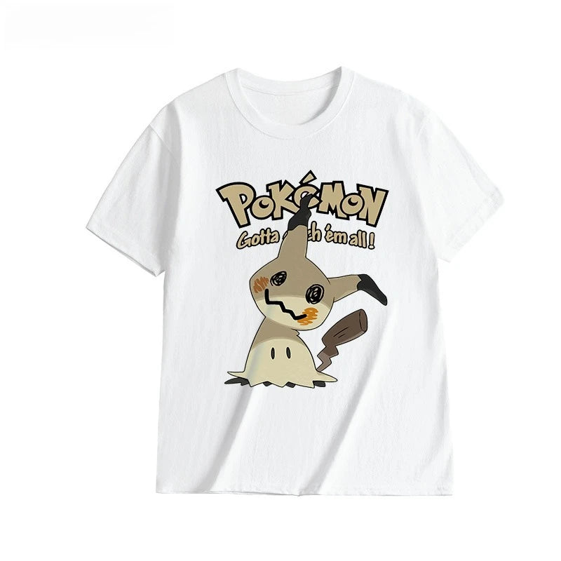 2025 Summer Poksammon Animation Brand 100% Cotton Bulbasaur Printed T-shirt for Men and Children Harajuku Casual Short Sleeve