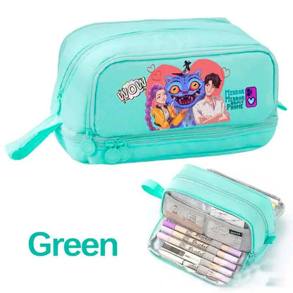 KPOP Pencil Case Student Storage Bag Stationery Large Space Storage 4 Compartment Pouch Double Side Opened