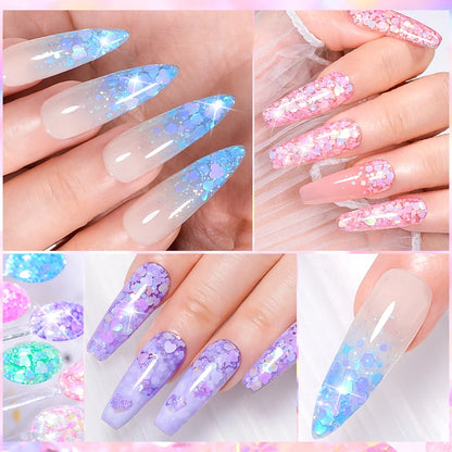 MEET ACROSS 6Pcs/Set 8ml Macaron Glitter Sequins Nail Gel Polish Heart diamond Shaped Nart Art UV Gel Varnish For Manicure
