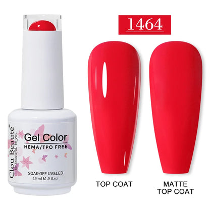 Clou Beaute 15ml Red Color Gel Polish Vernis Semi Permanent UV Varnish Gel Nail Polish Hema TPO Free Nails Art Manicure TOP BASE