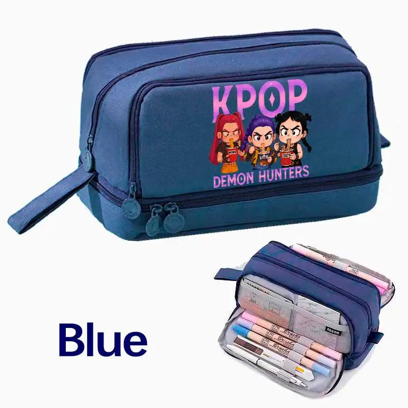 KPOP Pencil Case Student Storage Bag Stationery Large Space Storage 4 Compartment Pouch Double Side Opened