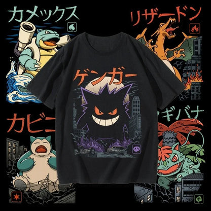 Pokémon Peripheral Products T-Shirt Squirtle Frog Seed Gengar Fire-breathing Dragon Kabi Beast Anime Peripheral Short Sleeve