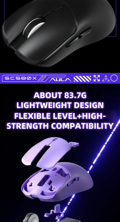 AULA Wireless Gaming Mouse Tri-mode 2.4G/Bluetooth Mouse Rechargeable Ergonomic 12000 DPI Mouse for PC Gaming Accessories SC580X