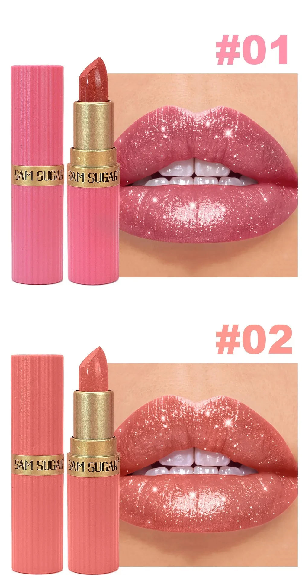 Diamond Glitter Lipstick Moisturizing Lasting Pink Sparkling Waterproof Lip Gloss Metallic Sexy Lipstick Lip Tint Lips Makeup