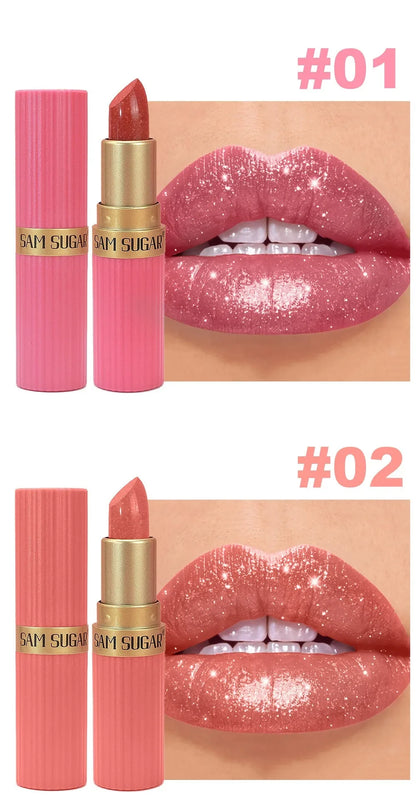 Diamond Glitter Lipstick Moisturizing Lasting Pink Sparkling Waterproof Lip Gloss Metallic Sexy Lipstick Lip Tint Lips Makeup