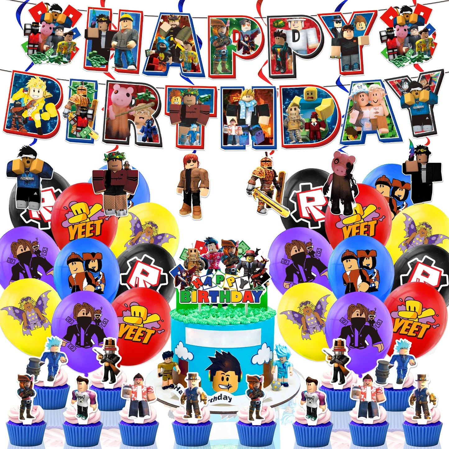 Robot Boy Happy Birthday Decoration Tableware Set Roblox Paper Tablecloth Plate Cup Cake Balloon Baby Shower Game Party Supplies