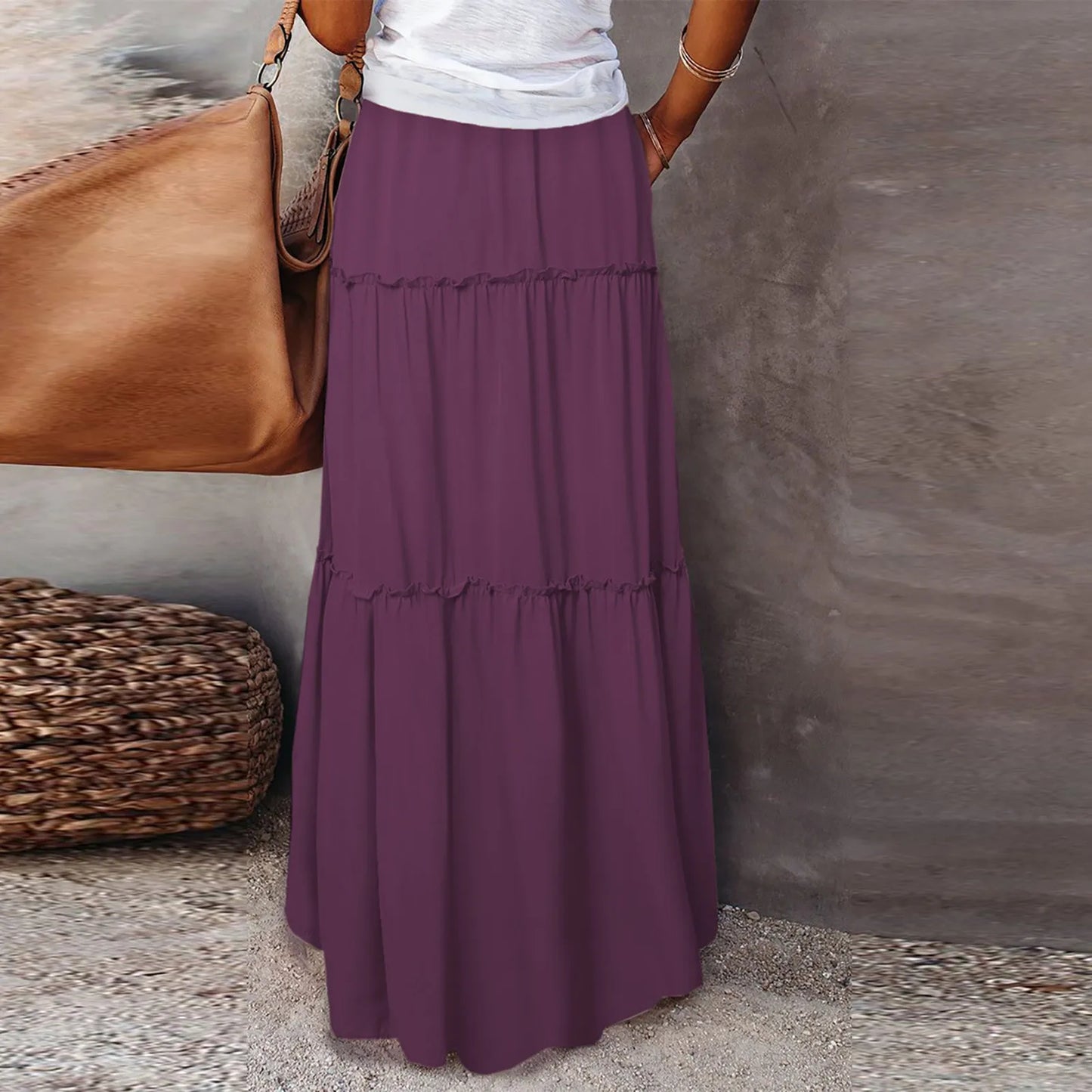Women’s Boho Maxi Skirt: High-Waisted A-Line Tiered Long Skirt