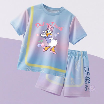 Summer Girls Casial Outfits Breathable Kids Running Shorts Sets Children's O Neck T Shirt Shorts Two Piece Outdoor Sport Clothes